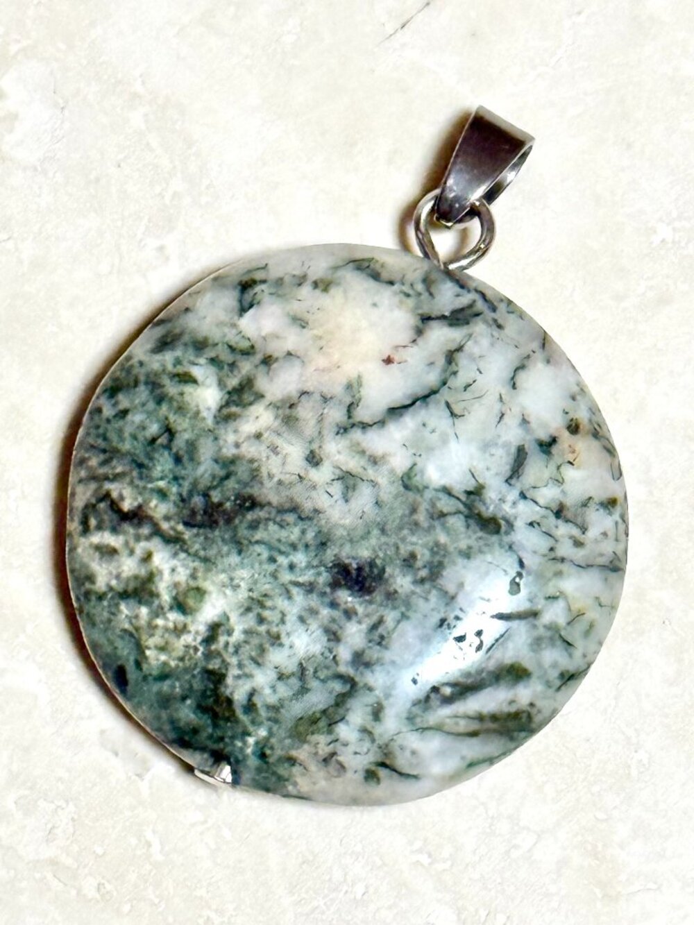 2/$20, White Green Tree Agate Pendant, Large Coin Shape Genuine Gemstone Pendant